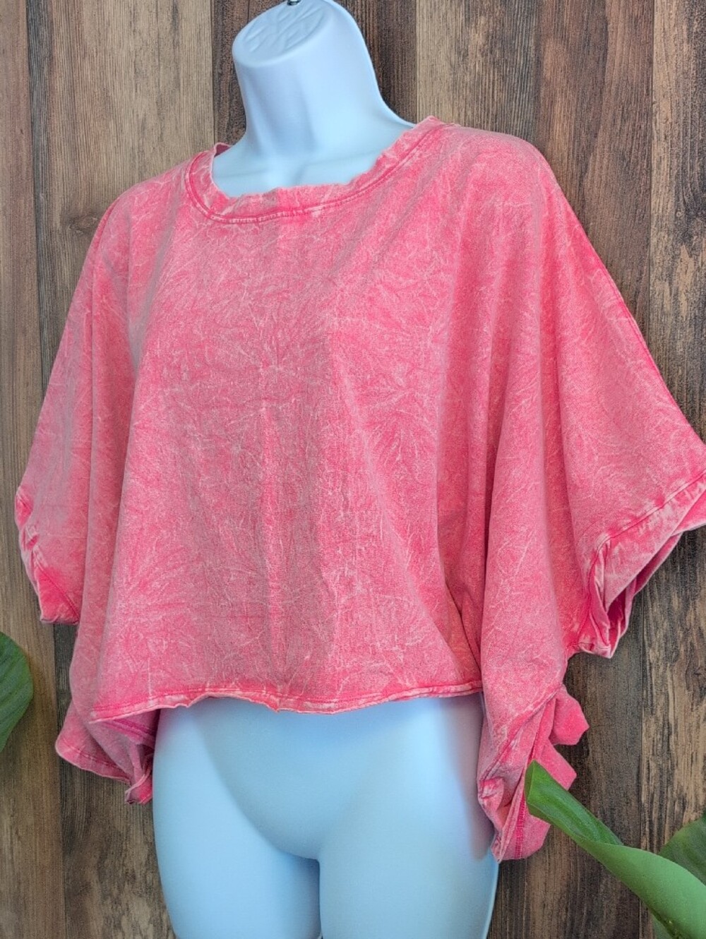 Zenana Vintage-Wash Pink Boxy Short Sleeve Crop Top OS T199